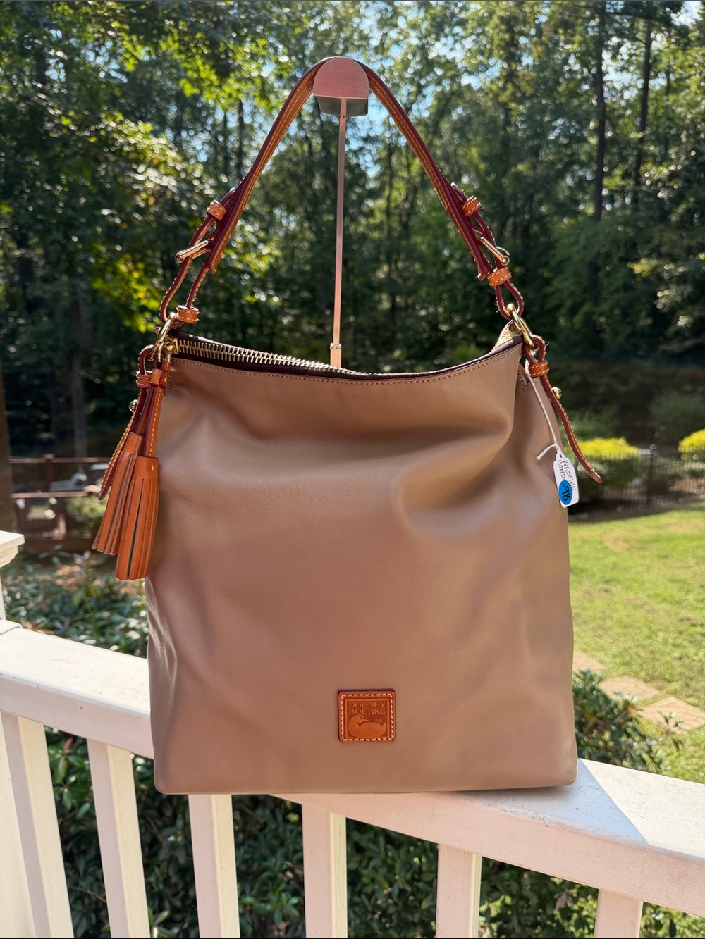 Dooney & Bourke Taupe Hobo Bag with Tan Trim